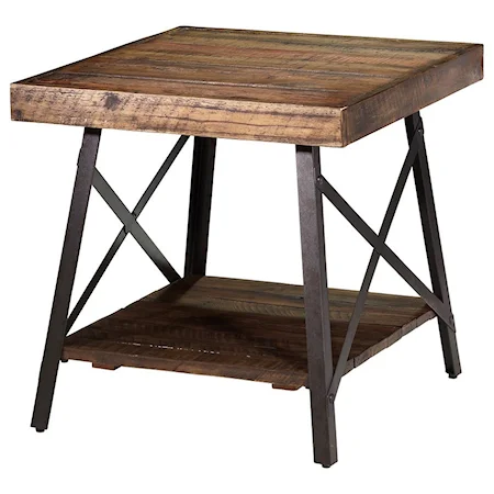 Industrial Rectangular End Table with Reclaimed Planks
